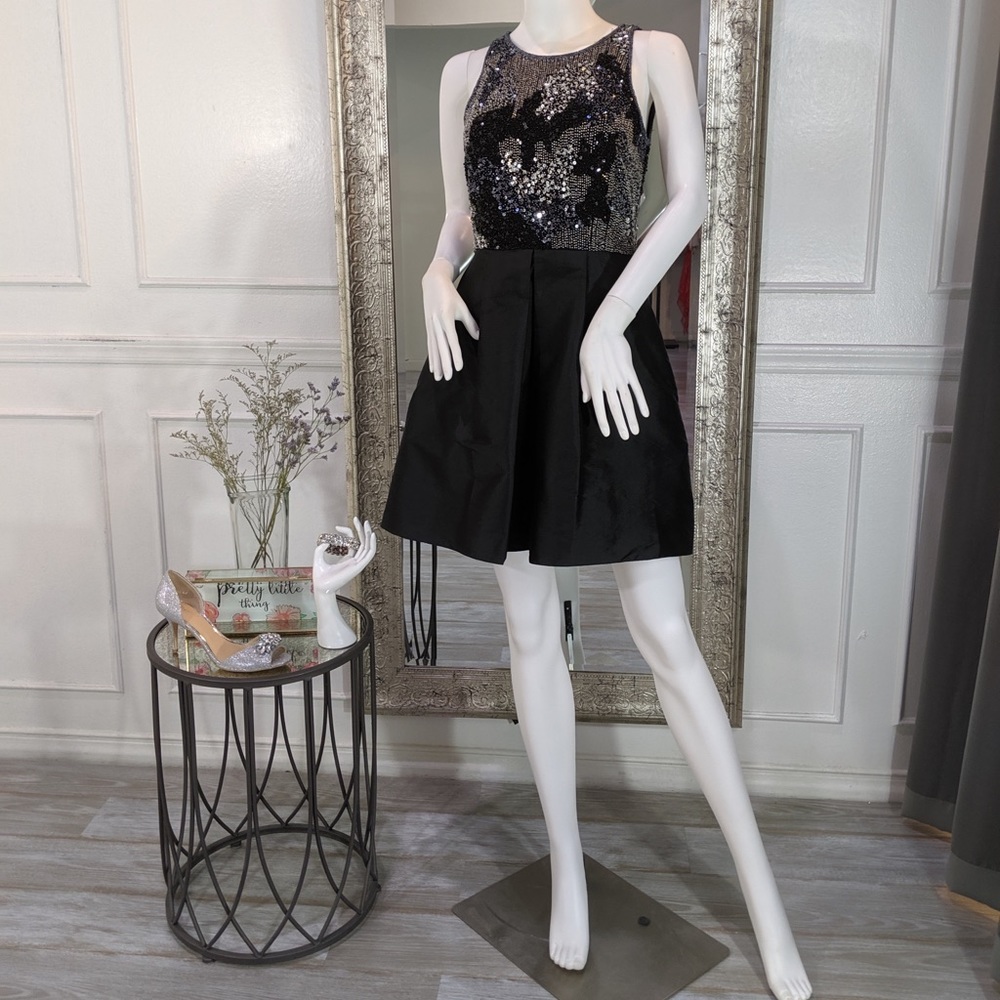 Black Beaded Short Homecoming Dress